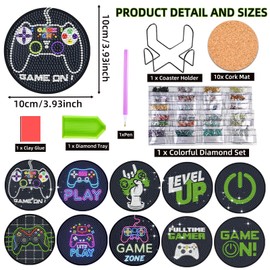 KRUCE 10 PC Games Theme Diamond Painting Coasters, Diamond Art Coaster with Holder Tea Cup and Cork Mat for Beginners Children Adults Art Craft Accessories
