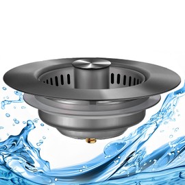 3-in-1 Kitchen Sink Drain Strainer, Upgraded 304 All Stainless Steel Pop Up Kitchen Sink Stopper, Fast Drainage and Anti-Clogging Basket Sink Filter for US Standard 3-1/2 Inch Drains - Dark Gray