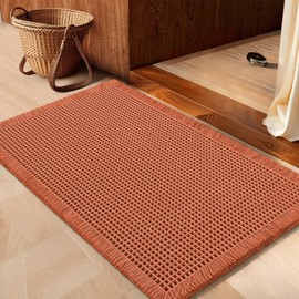 IM HOME Waffle Bath Mat Dirty Orange 24"x17",Boho Woven Modern Bath Mat Rugs, Absorbent Non Slip Bathroom Rugs, Soft Washable Bath Rugs with Tassels for Bedroom, Kitchen, Shower, Tub