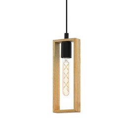 Eglo Pendant Lighting Littleton, Vintage Hanging lamp in Industrial Design, Retro Ceiling Light Made of Black Metal and Natural Wood, E27socket, FSC Certified