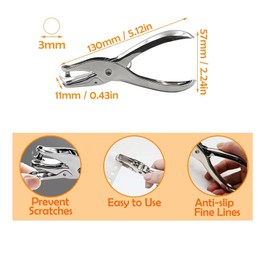CJESLNA 3mm 1/8" Hand Held Paper Puncher 1 Single Hole Metal DIY Drilling Paper Punch Pliers for Craft Paper and Greeting Cards Scrapbook Notbook Stationery Work