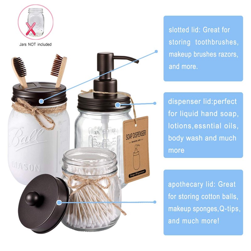 Komashr Mason Jar Bathroom Accessories Lids Set(4pcs) - Jar Not