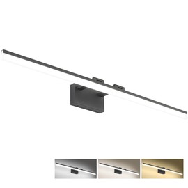 SOLFART 47.2inch Modern 3 Color Temperature Dimmable LED Vanity Light for Bathroom Lighting Fixtures Matt Black Over Mirror 3000K/ 4500K/ 6000K