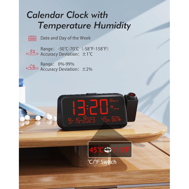 Roxicosly Projection Alarm Clock for Bedroom | Projects Time on