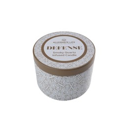 Aluminate Life Luxury Candle Tin, 6 OZ, Defense - Smoky Quartz Crystal Infused - Scents of Frankincense, Neroli, & Sage - Detoxify, Ground, & Fortify - Coconut Wax Blend, Essential Oils