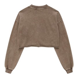 Hixiaohe Womens Cropped Sweatshirts Vintage Long Sleeve Pullover Tops Acid Wash Sweatshirt Hoodies for Women Workout Crop Top(Coffee,M)