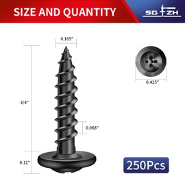 #8 x 3/4" Wood Screw 250Pcs Alloy Steel Standard Thread Truss Head Fast Self Tapping Black Oxide by SG TZH
