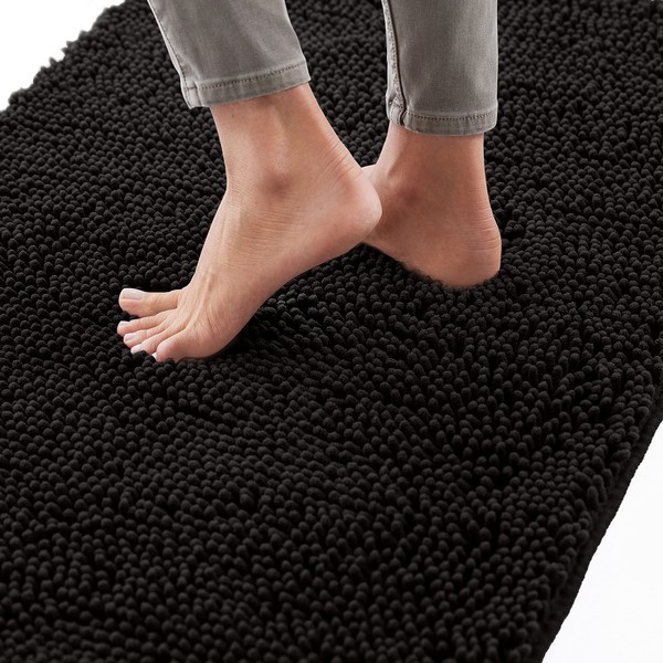Gorilla Grip Bath Rug 48x24, Thick Soft Absorbent Chenille, Rubber Backing Quick Dry Microfiber Mats, Machine Washable Rugs for Shower Floor, Bathroom Runner Bathmat Accessories Décor, Grey