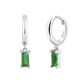Small Silver Hoop Earrings For Women, Sterling Silver Hoop Earring With Green Cubic Zircon Drop Hypoallergenic Cartilage Earrings For Men Silver Huggie Earrings For Girls