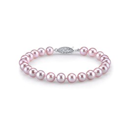The Pearl Source Sterling Silver 7-8mm AAA Quality Round Pink Freshwater Cultured Pearl Bracelet for Women