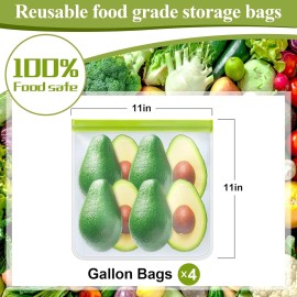 TROUSKAIG 4 Pack Reusable Gallon Freezer bags,Silicone Bags One Size, Large, Clear