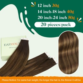 Easyouth Balayage Tape Extension Real Hair Skin Weft Glue On Hair Colour Darkest Brown Ash Brown and Darkest Brown Mix 12 Inches 30 g Seamless Hair Extension Tape in Real Hair #2/8/2