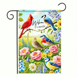 BlissYard Welcome Friends Summer Spring Garden Flag Spring Cardinal Birds Flowers Butterfly Yard Flag Flowers Daisy Hummingbirds Decorative Garden Flag Banner for Outdoor Home Decor Party