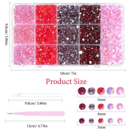 12000 Pcs Resin Jelly Rhinestones for Crafting, Multi Sizes Flatback Red Color Gems, Bedazzling Crystal with Pickup Tool for DIY Crafts Clothing Shoes Fabric Nail Art