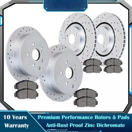 AutopartsMAXonine Front Rear Brake Discs Rotors & Ceramic Pads Brakes for Sienna Highlander RX350