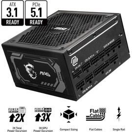 MSI (Factory Refurbished) MSI MAG A1000GL PCIE5 80 GOLD 1000W GAMING POWER SUPPLY