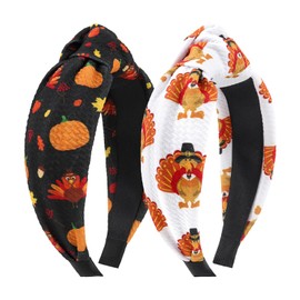 YanJie Thanksgiving Headbands - Wide Knot Turkey & Pumpkin Hair Accessories for Women - Fall Party Gift