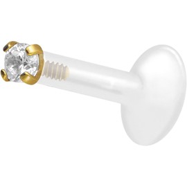 PIERCINGLINE PTFE Labret with Internal Thread, Titanium Crystal Attachment, Piercing, Lip, Nose, Ear, Helix, Choice of Colours and Sizes, PTFE / titanium (grade 23)