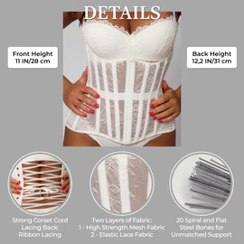 Mesh Corset Waist Trainer for Women - Underbust Corset Lace Up - Waist Cincher Shapewear - Body Shaper (White Lace, Small)