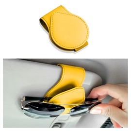 SSNNUU Magnetic Sunglass Holder for Car,PU Leather Sunglass Holder for Car Visor,Universal Glasses Tickets Headphones Cards Visor Organizer,Car Accessories for Women and Man (Yellow)