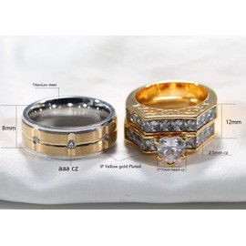 2 Rings Couple Rings Bridal Sets Yellow Gold Filled Heart Cz Womens Wedding Ring Sets Titanium Steel Man Wedding Bands