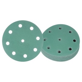 Kozelo 25pcs Green Film Sanding Discs - [5 Inch 220 Grits 9 Hole ] Round Aluminum Oxide Hook & Loop Wet Dry Sander Pads for Wood Metal Polishing Use| Zirconium Corundum Sandpaper