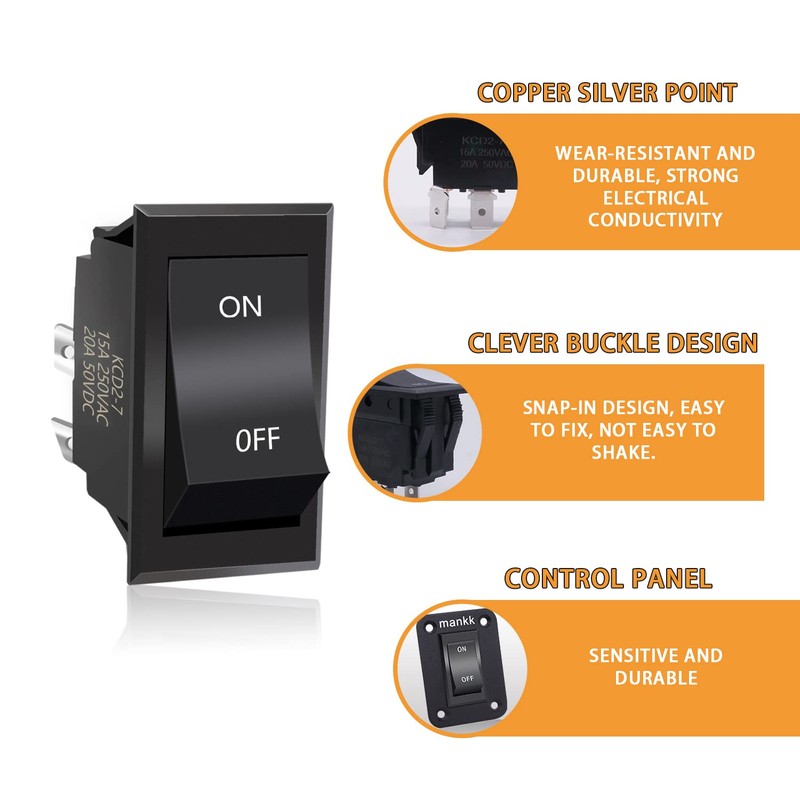 mankk On-Off Switch 12V 20A 4 Pins DPST Rocker Switch