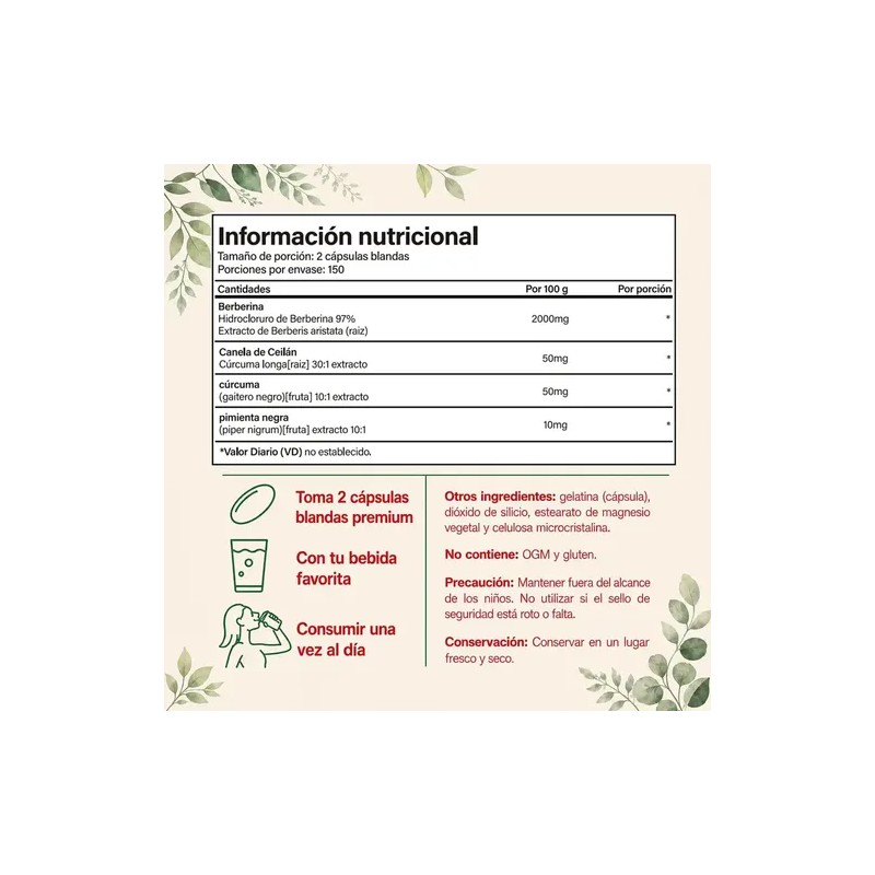 Berberina De 300 Cápsulas Blandas De 500mg *4 Pure Berberine