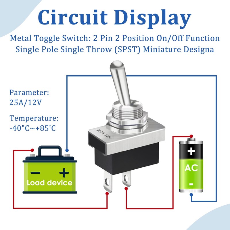 2 Pcs Metal Toggle Switch On/Off 12V 25A SPST 2