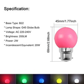 Aiwerttes Bayonet Bulbs B22 2W LED Bulb Golfball Pink Energy Saving Bulb (20W Equivalent) BC Cap Small Bulbs for Garland Decoration, Pack of 10