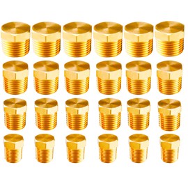 WHK 24 PCS Brass Hex Pipe Plug Fittings Kits,Brass Plugs Fitting Assortment 1/8" 1/4" 3/8" 1/2" NTP Brass Plug Male Threaded