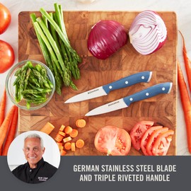 DASH Zakarian by Dash 2 Piece Chef Grade German Steel Paring Knife Set with Smooth and Serrated Blades for Chopping, Dicing, Mincing, Slicing and More C Blue