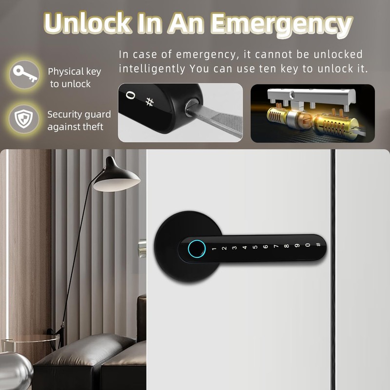 Zhuofeiya Smart Door Knob Lock - 5-in-1 Keyless Entry with