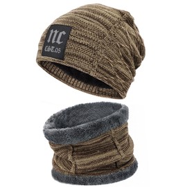 Bequemer Laden Mens Winter Beanie Hat Scarf Set Warm Knit Thick Fleece Lined Skull Cap Neck Warmer Gifts for Women Men