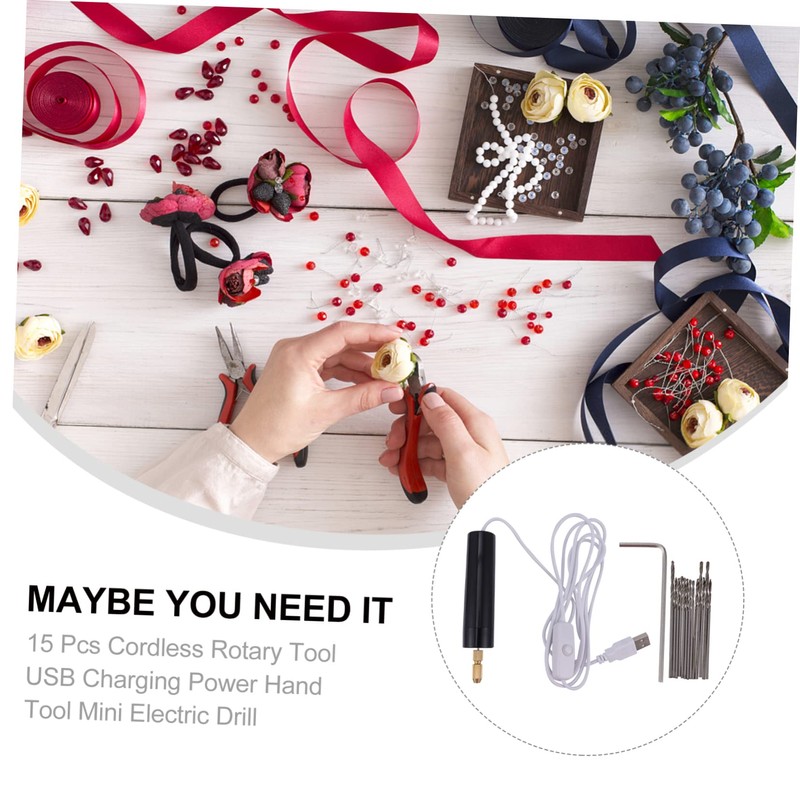 Operitacx 15Pcs USB Charging Mini Electric Drill Kit Cordless Rotary