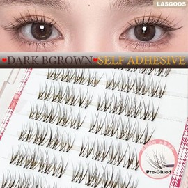 Pestañas autoadhesivas marrones, 80 racimos de pestañas a presión, rizo natural 3D, pestañas individuales de 0.472-0.551 in, prepegadas, girasol, exte