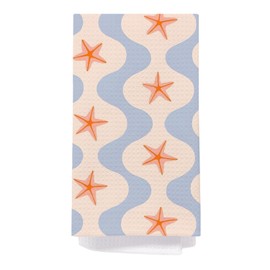 SPBL&L Retro Coastal Beach Kitchen Towels, Preppy Ocean Starfish Waves Decorative Dish Tea Towels for Kitchen, Coastal Beach Nautical Hand Towels for Bathroom, 16x24 Inch