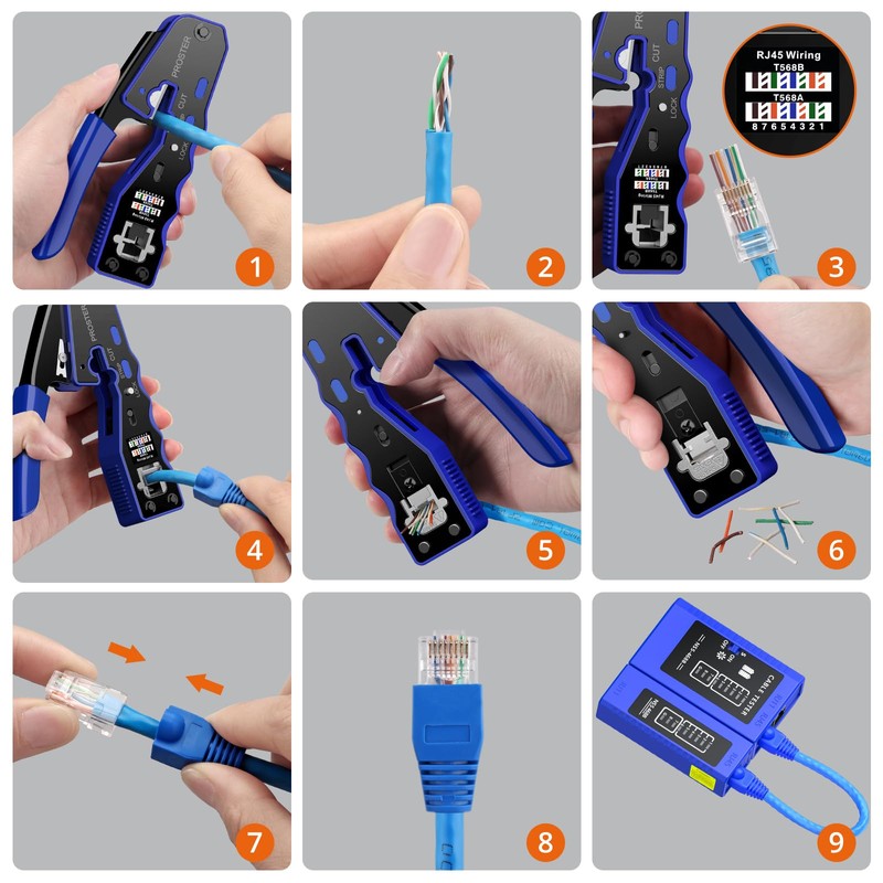 Proster RJ45 Crimp Tool Kit - 3 in 1 Pass