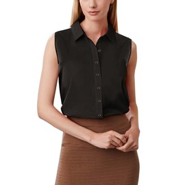 Zeagoo Women's Sleeveless Button Down Shirt Tops Solid Casual Loose Blouse - Black M