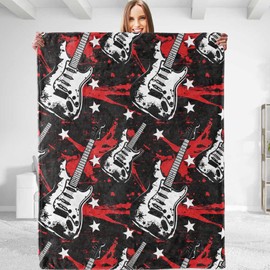 dhakalrlde Funny Guitar Theme Throw Blanket - Plush, Soft, Comfy, Lightweight, Warm, Fuzzy, Flannel Blanket for Couch, Sofa, Travel, Bed, Office, Outdoor 50in×60in