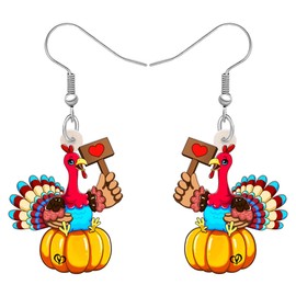 DUOWEI Acrylic Thanksgiving Turkey Earrings for Women Fall Pumpkin Dangle Jewelry Gifts (Turkey H)