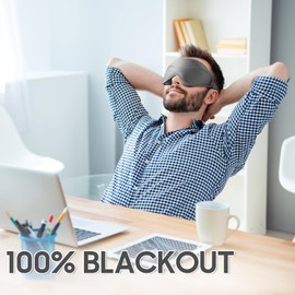 MOEASEii Sleep Mask - Total Blackout 3D Sleeping Mask, Super Lightweight & Silky Soft Eye Mask for Sleeping, Fully Adjustable Fit for Home, Office, Traveling, Meditation, Yoga, Gray