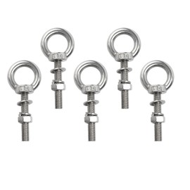 Molibest 5 Pack M6 Stainless Steel Eye Bolts with Nuts Washer, M6 x 35mm(1/4" x 1.4 inch) Long Shoulder Lifting Eye Bolt, Heavy Duty Threaded Eyebolts for DIY, Furniture, Swing, Indoor and Outdoor