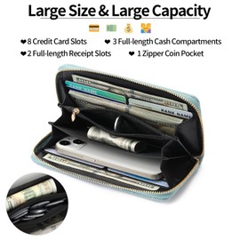 GAEKEAO Wallet for Women Embroidered Wallets Clutch RFID Blocking Leather Large Capacity Credit Card Holder Ladies Purses with Zipper Coins Pocket