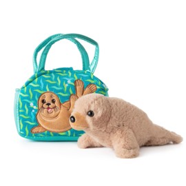 The Petting Zoo Sea Lion Stuffed Animal Plushie and Purse Set, Gifts for Kids, Sealife Animal Toy, Brown Sea Lion Plush Toy and Purse Pet Carrier