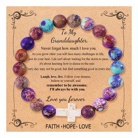 QWNHONEY Granddaughter Gifts from Grandma Birthday Christmas Cross Beads Bracelet Colorful Imperial Stone Catholic Religious Jewelry Gifts