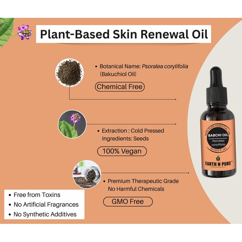 Earth N Pure Babchi Oil (Bakuchi Oil) Cold Pressed, Natural