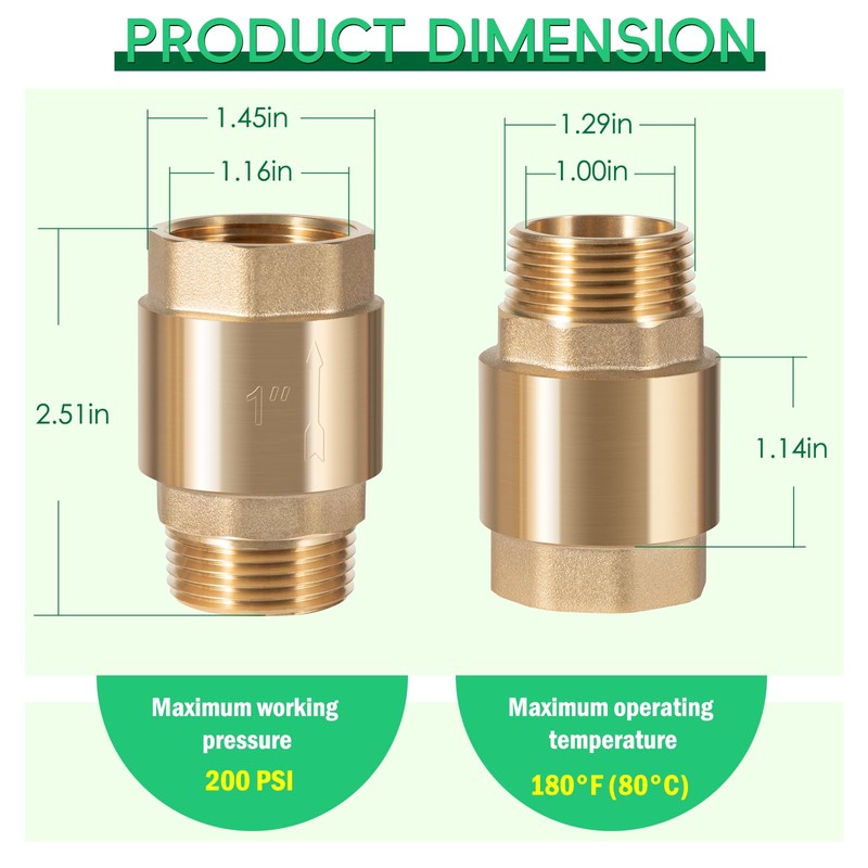 1 inch One-Way Brass Check valve for Well Pump, 1"