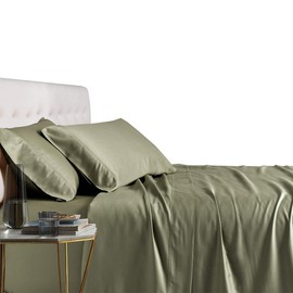 Royal Tradition Viscose from Bamboo Bed Sheets, Twin Extra Long XL, Solid Sage, Super Soft and Cool 3PC Sheet Set