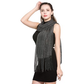 World of Shawls Scarf Wrap for Evening Dresses - Sheer Bridal Women's Scarves for Prom, Wedding, Party (Black With Silver Glitter)